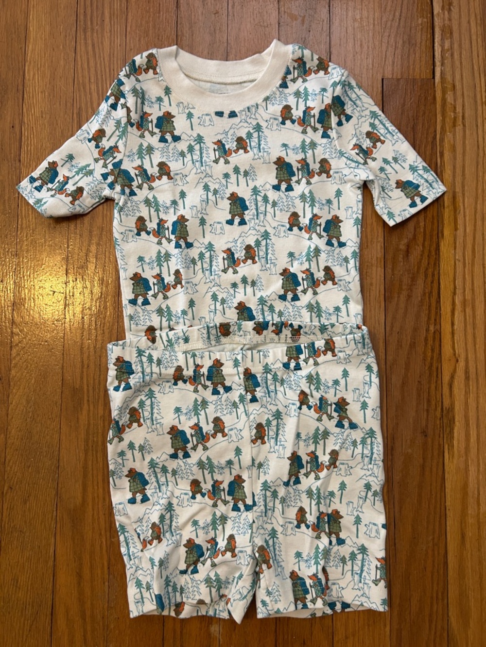 L.L. Bean White Kids Pajama Set with Forest Bear Print